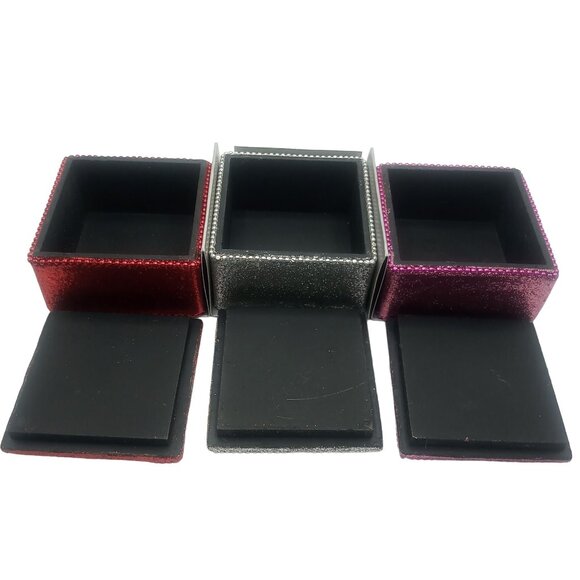 Set Of 3 Pier 1 Imports Jeweled Beaded Holiday Gift Ring Boxes Red Silver Pink - Picture 7 of 13